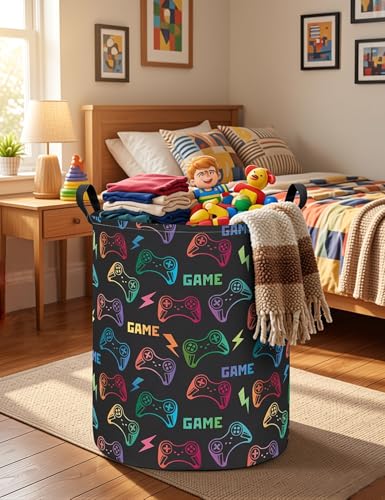 Round Collapsible Game Controller Laundry Hamper for Adults and Kids - color: Round GAME