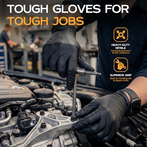 Nitrile Gloves Disposable Latex Rubber Gloves Black Nitrile Latex Gloves XL Disposable Rubber Black Gloves HEAVY DUTY 6 Mil Nitrile Gloves 1000Ct - size: X-Large