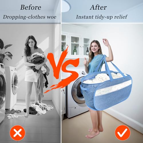 100L Mesh Pop Up Laundry Hampers with Handles, Extra Large Collapsible Laundry Baskets 2 Pack, Portable Travel Laundry Basket, Dirty Clothes Hamper Light Breathable, Bule. 2H - color: Green & Green