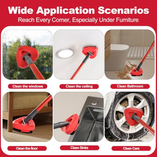 2 Pack Upgrade Scrubber Mop Head and Spin Mop Base for Ocedar,Scrub Brush Compatible with O-Cedar Rinseclean 2 Tank System,Hard Bristle Scrubber Mop with Base for Floor Deck Wall Bathroom and Kitchen - color: Red 2