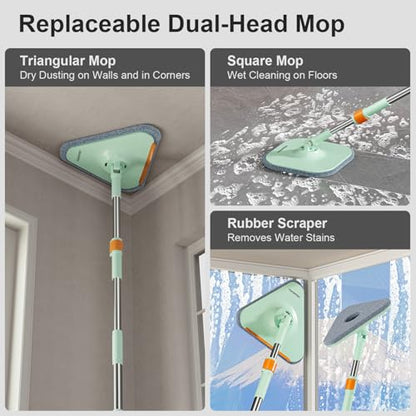 HoMettler Mop and Bucket Set | Spin Mop with Dual-Tank Clean/Dirty Water Separation | 4 Microfiber Pads for Deep-Cleaning Floors | Versatile Mops Triangular Head for Walls - size: Spin Mop with 4 Pads