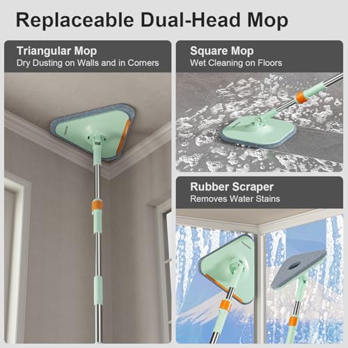 HoMettler Mop and Bucket Set | Spin Mop with Dual-Tank Clean/Dirty Water Separation | 6 Microfiber Pads for Deep-Cleaning Floors | Versatile Mops Triangular Head for Walls - size: Spin Mop with 6 Pads