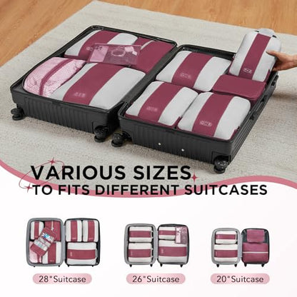 OlarHike 10 Set Compression Packing Cubes for Travel Essentials,Compressible Expandable Space Saver Bags for Organizing Clothes,Luggage Suitcase Garment Bags with Over 1000 pcs Mesh Holes(Wine Red) - color: Wine Red