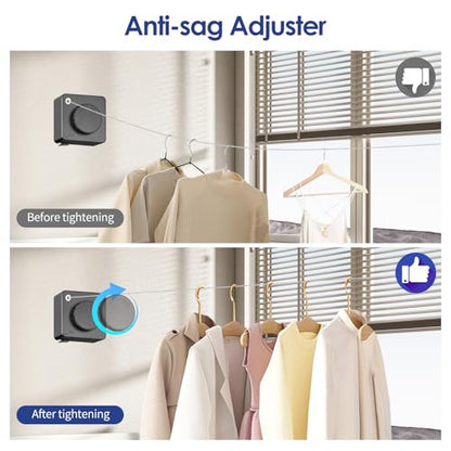 Retractable Clothesline Indoor, Non-Sagging Clothes Line Retracting Outdoors,15.6Ft Heavy Duty Clothes Drying Laundry Line, Wall Mounted Clothesline (Grey) - color: Grey-15.6ft