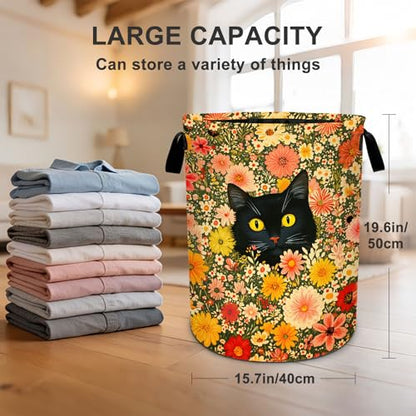 Cat Flower Laundry Basket Waterproof Laundry Hamper Foldable Laundry Bag with Handles for Bedroom, Bathroom, Office, Clothes Storage - color: Cat Flower