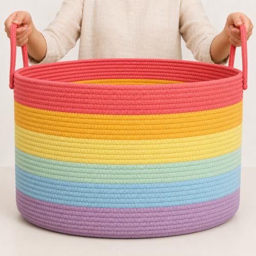 OrganiHaus Rainbow Toy Basket & Blanket Storage Bin, Nursery 20x13" - color: Rainbow, size: Wide