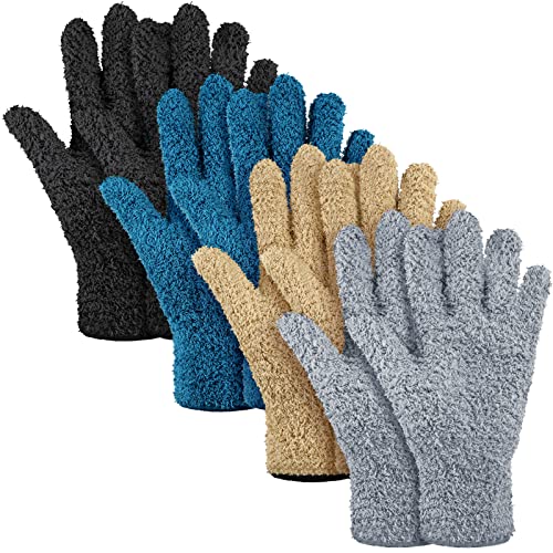 Bencailor 4 Pairs Microfiber Dusting Gloves Washable Reusable Cleaning Gloves Mittens for Plants House Cleaning Car Blinds - color: Dark Blue, Gray, Khaki, Black, size: Medium