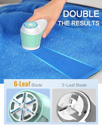 BEAUTURAL Fabric Shaver, Rechargeable Lint Remover for Clothes, Electric Lint Shaver with 6-Leaf Blades, Sweater Shavers to Fuzz, Lint Balls, Pillings, Bobbles for Clothes and Furniture - color: Green