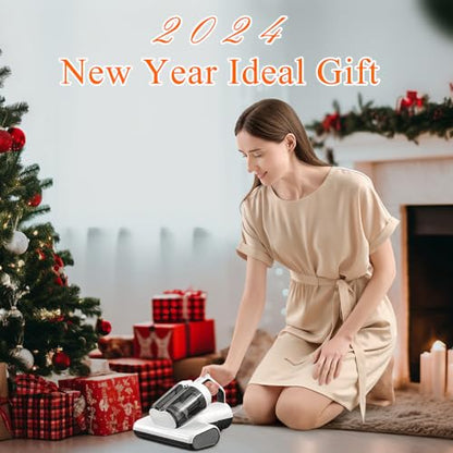 Laymi Mattress Vacuum Cleaner with UV-C Light, 450W Powerful Handheld Bed Vacuum with High Beating Roller Brush, True HEPA Filter, XL Dual Larger Dust Cup for Deep Cleaning of Dust & Pet Hair