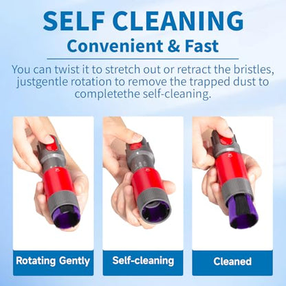 Traceless Dust Brush and Flexible Extension Hose Compatible for Dyson V7 V8 V10 V11 V15 Gen5 outsize Vacuum Cleaners, Self-Cleaning Soft Bristle Dust Brush Replacement Parts for Dyson Cordless Vacuum