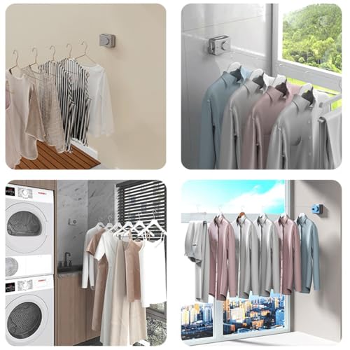 Retractable Clothesline Indoor Clothes Line for Hanging Dry and Wet Clothes on Heavy Duty Outdoor Clothing Lines 16.7 ft (Gray) - color: Gray