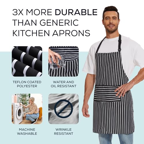 Will Well 2 Pack Bib Apron For Men & Women with 2 Pockets - Black Stripe - color: 06 - Black Stripe, size: 6 Pack