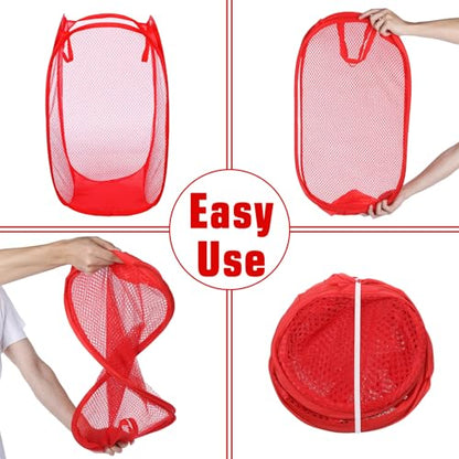 6 Pack Pop Up Laundry Hamper, Strong Mesh Laundry Basket Bag Foldable Hampers with Side Pocket for Bathroom Laundry Room College Dorm Travel and Storage (6 Colors)