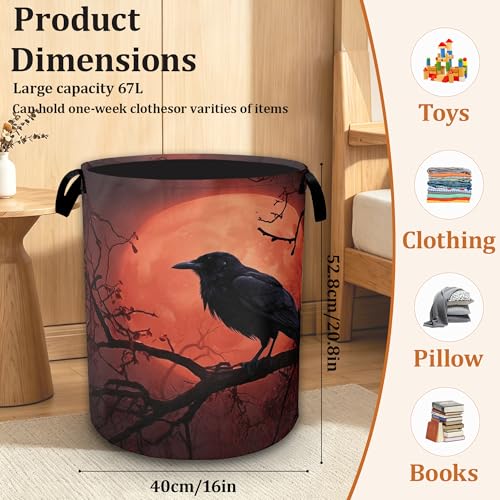 Anime Red Moon Laundry Hamper with Sturdy Handles, Collapsible Laundry Basket, Waterproof Clothes Storage Organizer, Large Capacity for Bathroom Bedroom - color: Red Full Moon Magic