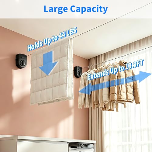 Retractable Clothesline Indoor, Non-Sagging Outdoor Clothes Line Retracting Heavy Duty Clothes Drying Laundry Line Wall Mounted Stainless Steel Line-15.8 (Black) - color: Black