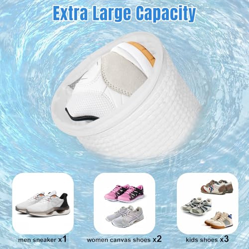 2 PCS Shoe Washing Machine Laundry Bag for Washer and Dryer, Extra Seperating Pockets for Insoles and Laces, Long Fluff, Thickened Reinforced Mesh Shoe Cleaning Bag for Sneakers, Gym Shoes/White