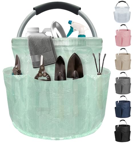 17L Cleaning Caddy for Cleaning Supplies, Foldable Tool Bucket Organizer with 6 Side Pockets, Portable Garden Tool Bag in PVC Resin, Folding Storage Basket for Camping, Gardening, Green - color: Transparent Green, size: 1PCS