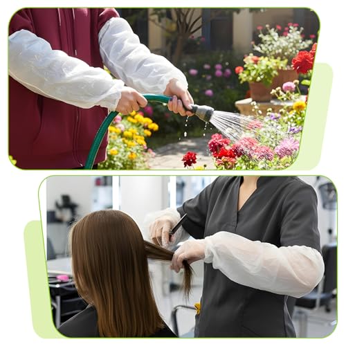 400Pcs Disposable Arm Sleeves Covers, 17.7" Long Waterproof PE Oversleeves with Elastic Cuffs for Painting, Cleaning, Tattooing & Food Handling