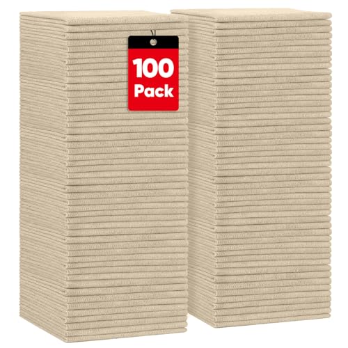 HOMEXCEL Microfiber Cleaning Cloth 100PK, Towels for Cars, Shop Rags, Brown - color: Brown