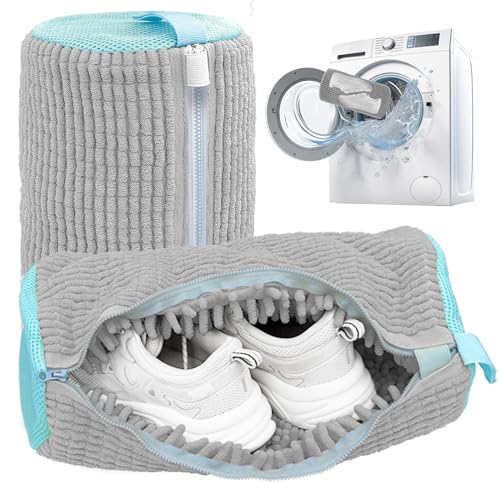 Shoe Washing Machine Bag,Laundry Shoe Bag for Washer and Dryer,Reusable Shoe Cleaning Bag for Sneakers,Tennis Shoes,With Self-locking Zipper, Microfiber Inside (Lite Grey - 2 Pack) - color: Lite Grey - 2 Pack