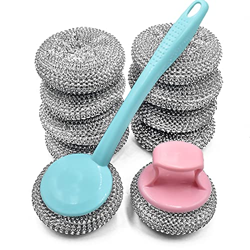 HONGYUTAI 10 Pack Stainless Steel Sponges, Scrubbing Scouring Pad, Steel Wool Scrubber for Kitchens, Bathroom and More