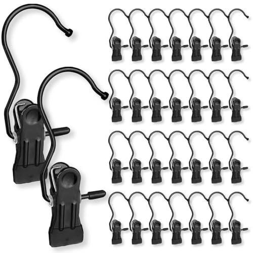 Hangers Clips,Stainless Hooks for Closet Hooks,Heavy Duty Clothespins Laundry Hanging Hooks,Travel Portable Clothes,Boot Tall Towel Hats Socks Pants and Bras (30, Matte Black) - color: Matte Black