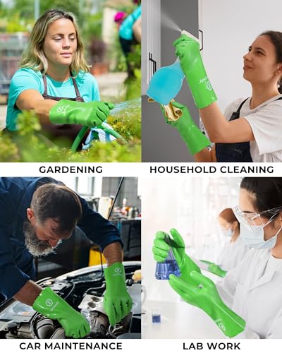 HANDLANDY Chemical Gloves, Heavy Duty Cleaning Gloves - color: Green (1 Pair), size: Medium