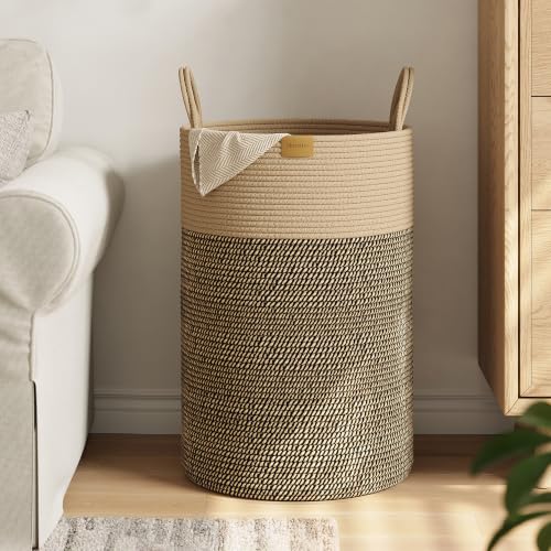 Nunsino Laundry Hamper 75L,Large Laundry Basket for Clothes,Decorative Storage Basket for Blankets,Cotton Rope Woven basket for bedroom,Dark Brown - color: Dark&Brown, size: 75L/19.8Gal