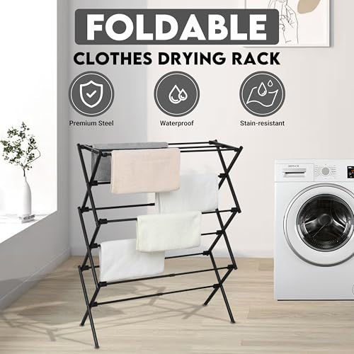 ZOES HOMEWARE Clothes Drying Rack,Collapsible Drying Rack Clothing, Black - color: Black