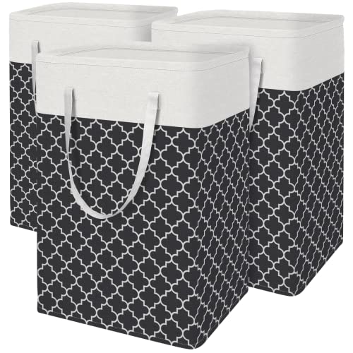 BlissTotes 3-Pack Laundry Basket, Collapsible Laundry Hamper, Black, 75L - color: Black, size: 75L