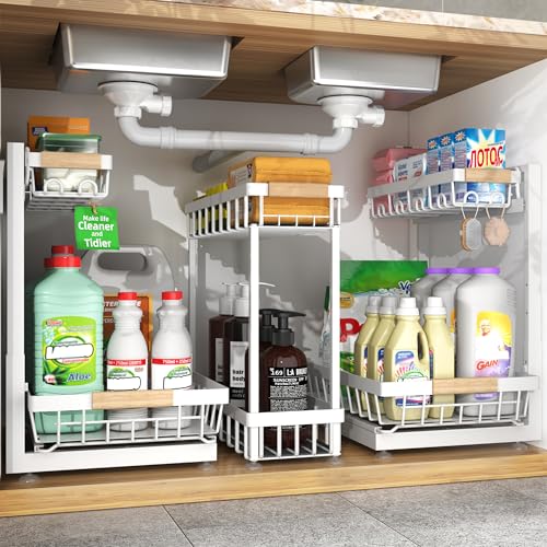 Sevenblue 3-Pack 2-Tier Height Adjustable Under Sink Organizer, White - color: White