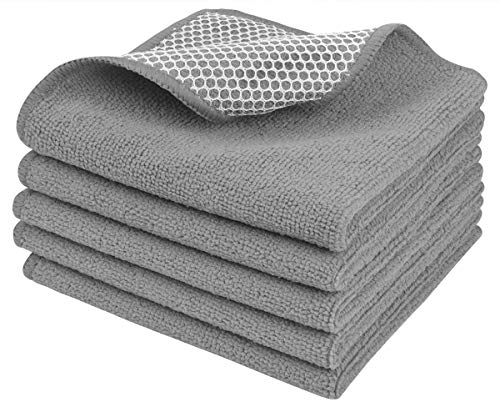 SINLAND Dish Cloth for Washing Dishes Kitchen Washcloth Cleaning Cloth - color: Grey, size: 12inchx12inch 5pack