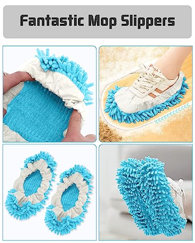 8 Pcs Mop Slippers Socks Floor Cleaning,Microfiber Shoe Covers dust Washable Reusable for Woman Man House Kitchen (Blue) - color: Blue
