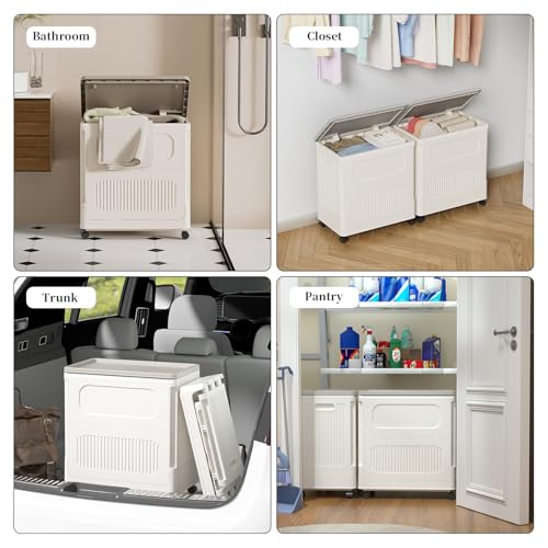 Small Laundry Hamper for Kid on Wheels with Handle 60L - color: Milky, size: 60L