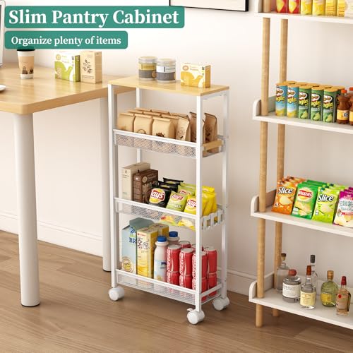 4-Tier Slim Utility Rolling Laundry Cart with Wheels, White - color: White, size: 7.2''