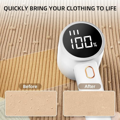 Fabric Shaver, Lint Remover Rechargeable, Electric Portable Sweater Defuzzer with 3 Speeds, 6 Leaf Blades, Digital LED Display to Remove Pilling for Clothes, Furniture, Sweater, Couch, Blanket - color: White