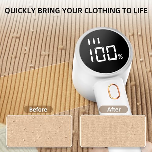 Fabric Shaver, Lint Remover Rechargeable, Electric Portable Sweater Defuzzer with 3 Speeds, 6 Leaf Blades, Digital LED Display to Remove Pilling for Clothes, Furniture, Sweater, Couch, Blanket - color: White