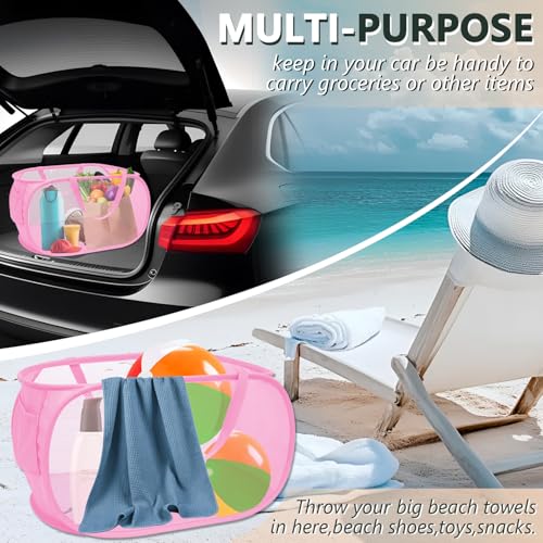 Collapsible Laundry Hamper Basket,Pop Up Mesh Foldable Bag for Laundry Room - color: Pink