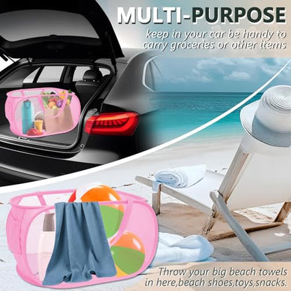 Collapsible Laundry Hamper Basket,Pop Up Mesh Foldable Bag for Laundry Room - color: Pink