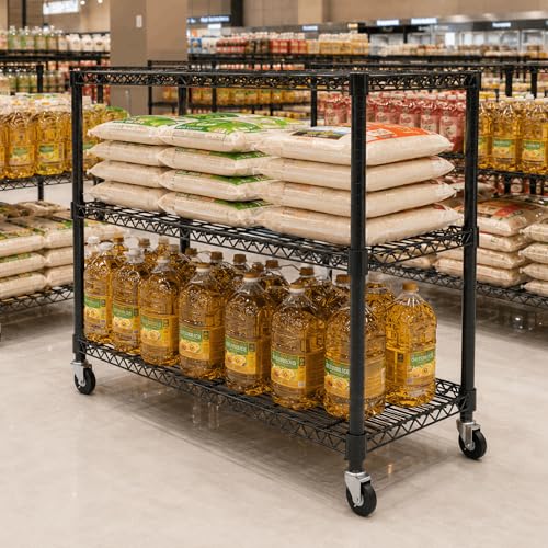 3 Tier Wire Shelving Unit with Wheels, Heavy Duty Metal Storage Shelf Rack, 36.9" W x 18.6" D x 39.4" H Rolling Wire Shelf with Locking Casters for Garage, Pantry, Kitchen, Laundry Room, - size: M-3