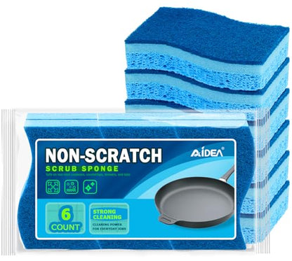 AIDEA Sponges Kitchen, 6Count, Non-Scratch Scrub Sponge, Sponge for Dishes - color: Light-blue