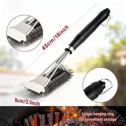 Outdoor Grill Brush with Scraper, BBQ Cleaning Tool for Gas, Infrared, Charcoal, Porcelain Grills.