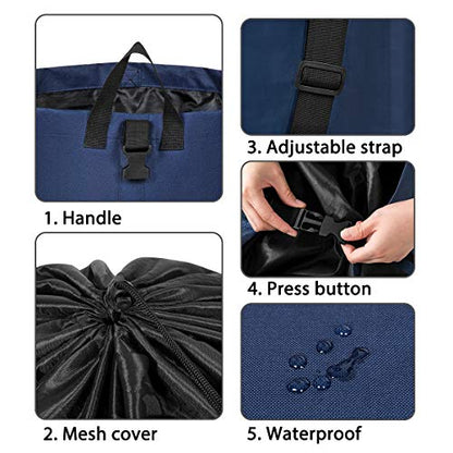 Chrislley 106L Collapsible Laundry Basket, Laundry Backpack, Laundry Bag - color: dark blue