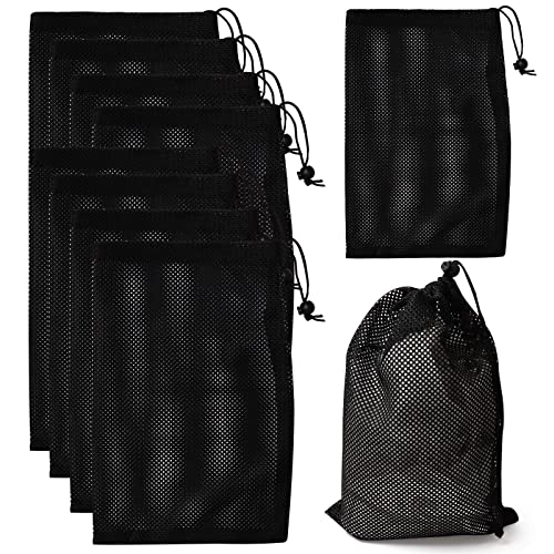 10Pcs Nylon Mesh Drawstring Bag,8 x 11.4 Inch Nylon Mesh Bags with Drawstrings Black Bags with Cord Lock Closure for Balls and Travel Laundry Bag