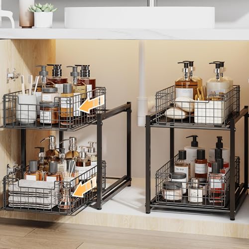 Under Sink Organizer, 2-Tier Pull Out Cabinet Organizer - color: Black