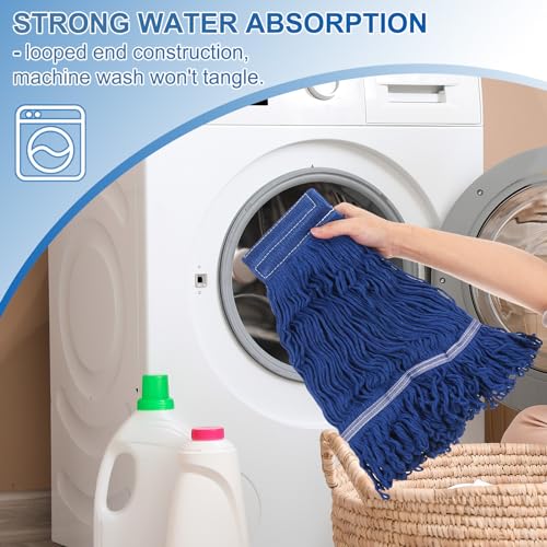 uxcell 6Pcs Commercial Mop Head Replacement, Cotton String Mop Head, Wet Cleaning Mop Head Refills for Home, Industrial Commercial Use, Blue - color: Blue
