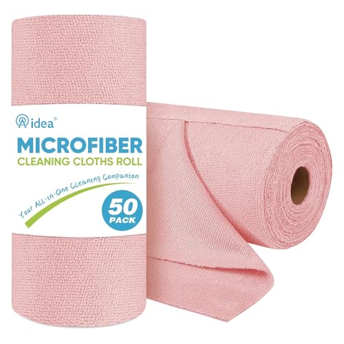 AIDEA Microfiber Cleaning Cloth Roll-50PK, Cleaning Rags 11.5"×11.5", Pink - color: Pink