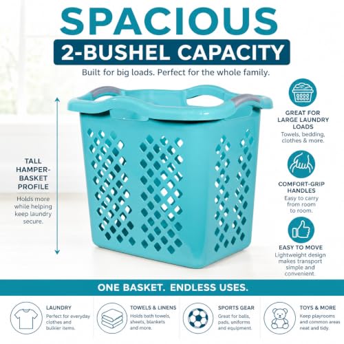 Teal Laundry Basket Set of 2 with Silver Handles, 2 Bushel - color: Blue 2pcs