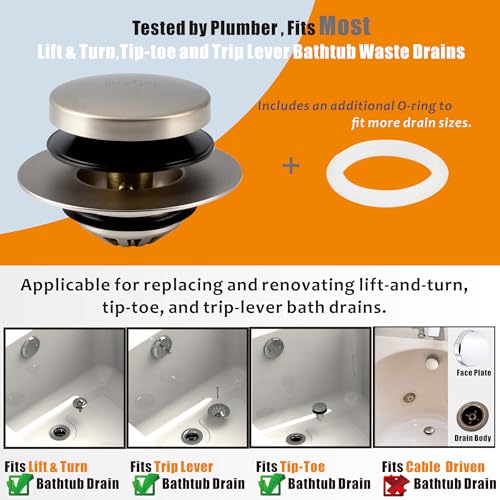 Artiwell Tub Drain, 2 in 1 Pop-up Bathtub Plug with Hair Catcher - color: Brushed Nickel