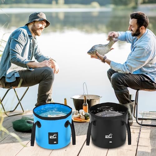 3 PCS 5 Gallon Collapsible Water Bucket, 20L Foldable PVC Bucket with Handles, Multiple Use Portable Fold up Lightweight Container Buckets PVC Folding 5 Gallon for Camping Fishing Outdoor